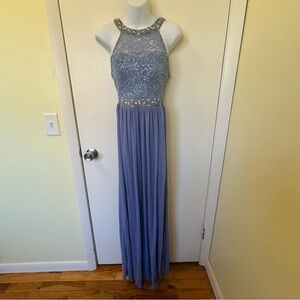 BCX Light Blue Beaded Lace Prom Dress